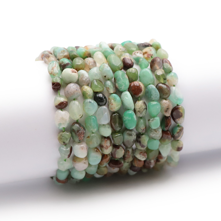 Lot De 30 Perles En Pierre Chrysoprase - Rocaille Chips 5-10mm, Vert Turquoise Et Blanc - Neuf